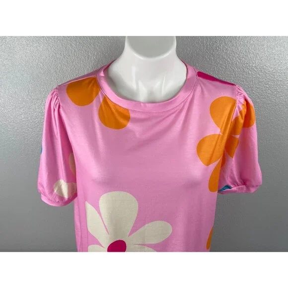 Flower Power Women Large Shirt Pink Multi Color Floral Pattern Casual NWT - Picture 2 of 8